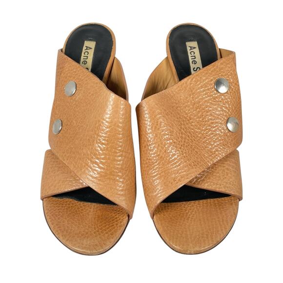 ACNE STUDIOS Womens 11 / 41 Peep Toe Mule Stud Leather Heels ITALY - Picture 3 of 12